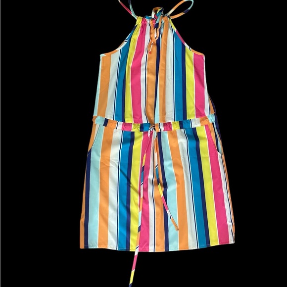 Multicolor bright striped summer sundress adjustable top & waist so fun S - Picture 4 of 6